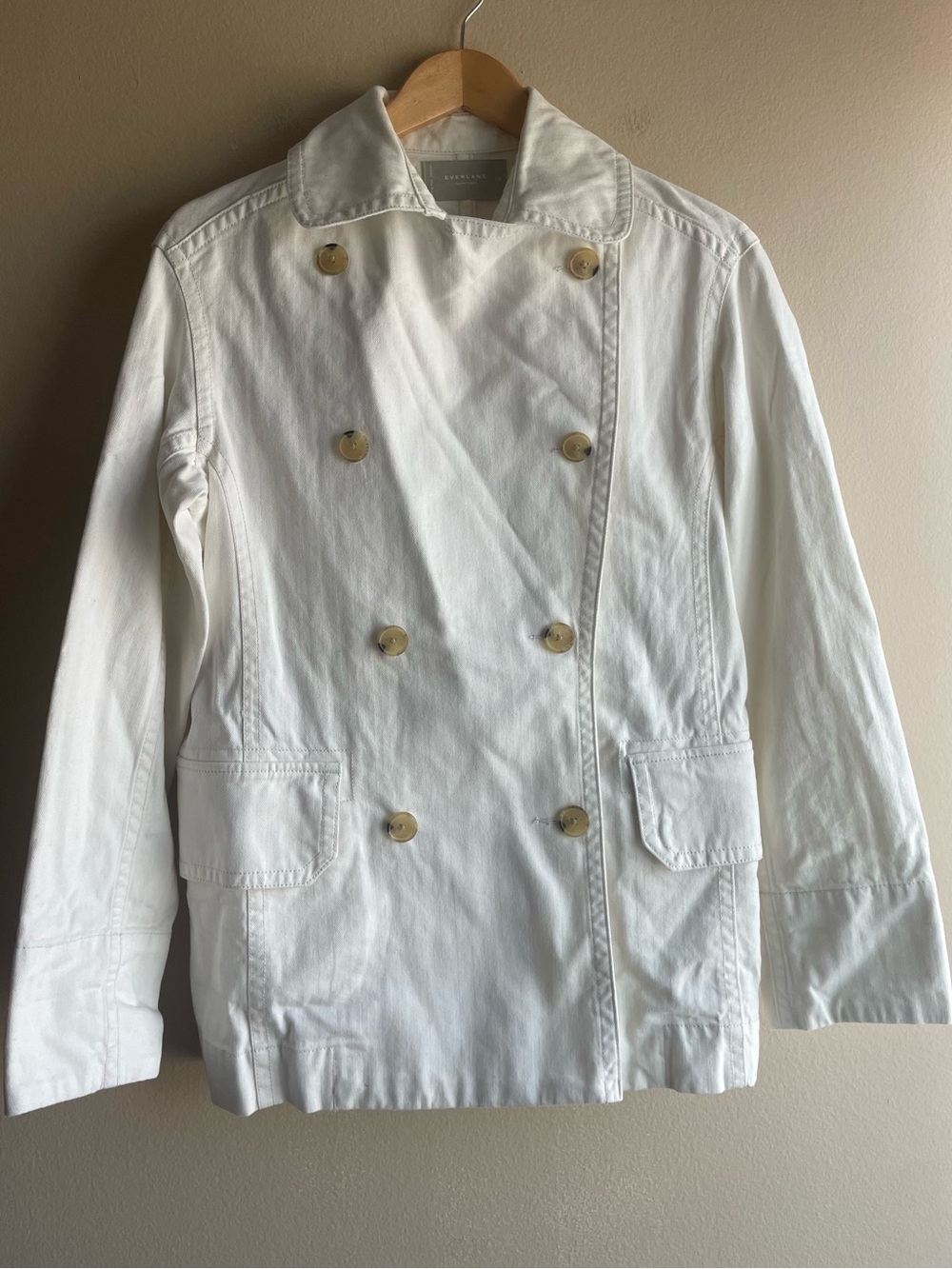 Everlane ORGANIC COTTON HERRINGBONE White Double-Breasted Trench Coat Button XS